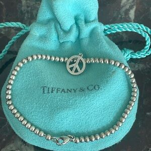 Authentic Tiffany Co Peace Sign Bracelet Mini Pendant Sterling Silver 7 IN
